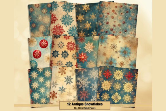 Antique Snowflakes Xmas Papers for Backgrounds