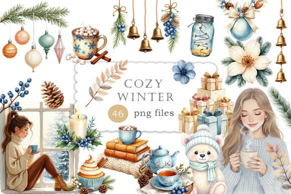 Cozy Blue Beige Winter Christmas PNG Review