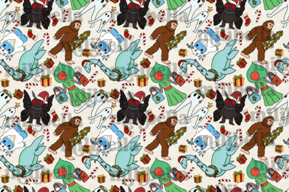 Cryptid Christmas Seamless Pattern: Illustrations for Design