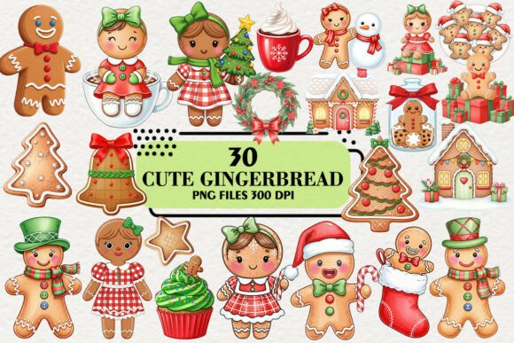 Cute Sweet Christmas Gingerbread Clipart for Illustrations