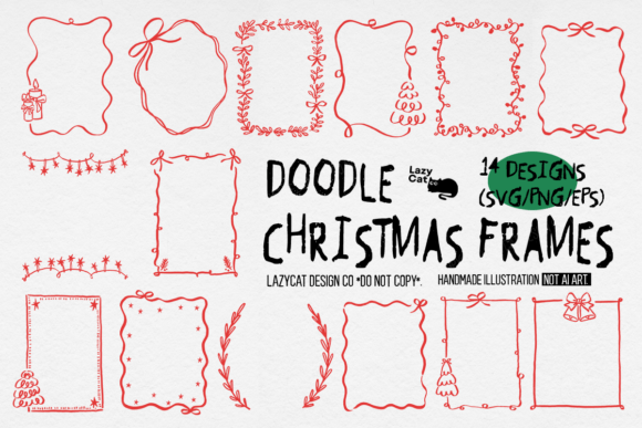 Doodle Christmas Frame SVG PNG Bundle: Editorial Illustrations