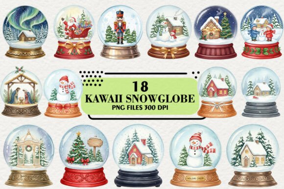 Kawaii Christmas Snow Globe Clipart for Festive Illustrations