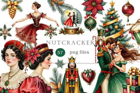Nutcracker Christmas Watercolor Clipart Illustrations