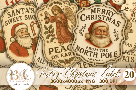 Vintage Christmas Labels: Festive Illustrations