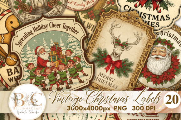 Vintage Christmas Labels Part 2 PNG Review