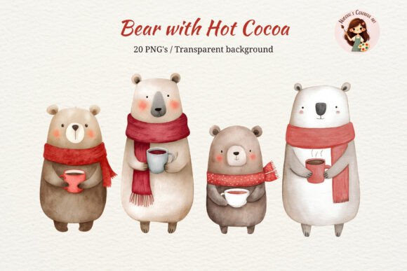 Watercolor Christmas Bear: Cozy Illustrations